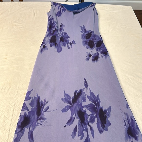 Vintage Silk Floral Slip Maxi Dress Pullover Purple Blue Colors SZ 4 Cowl Neck - Picture 7 of 16